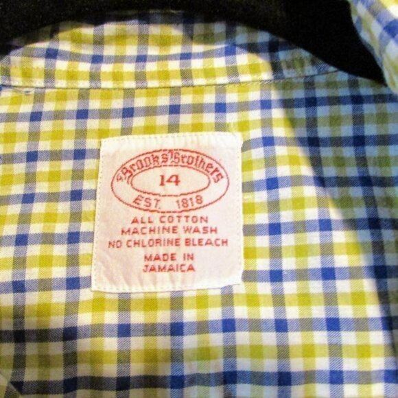 Brooks Brothers Sz 14 Blue and Green Plaid Button Down - Picture 6 of 11